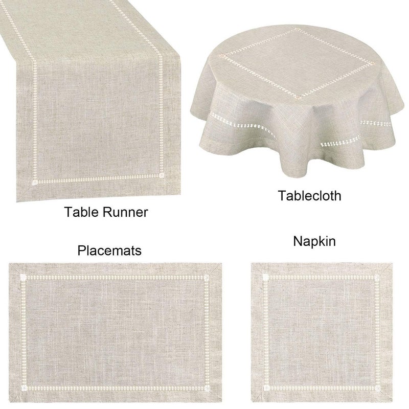 Grelucgo Handmade Double Hemstitch Natural Tablecloth, Round 60 Inch - Image 3